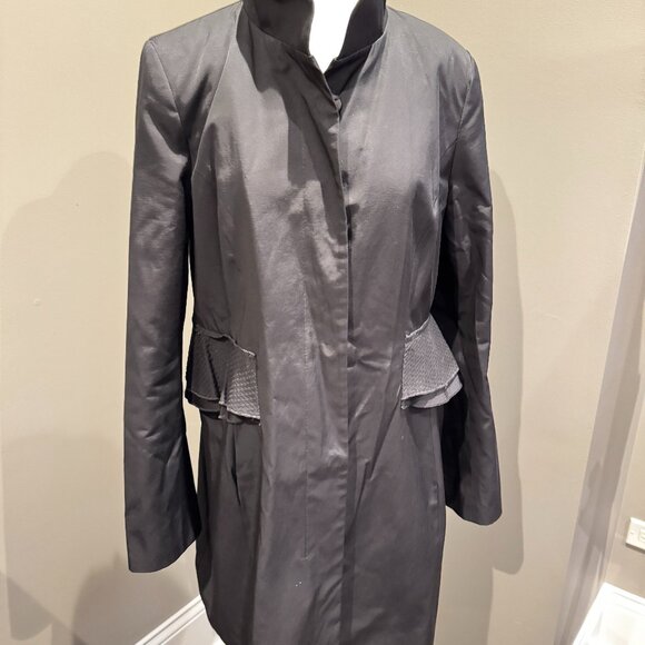 Tahari Black Ruffle Midsection Coat - Picture 4 of 12